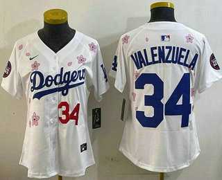 Women%27s Los Angeles Dodgers #34 Fernando Valenzuela White 2025 Tokyo Series Limited Jersey